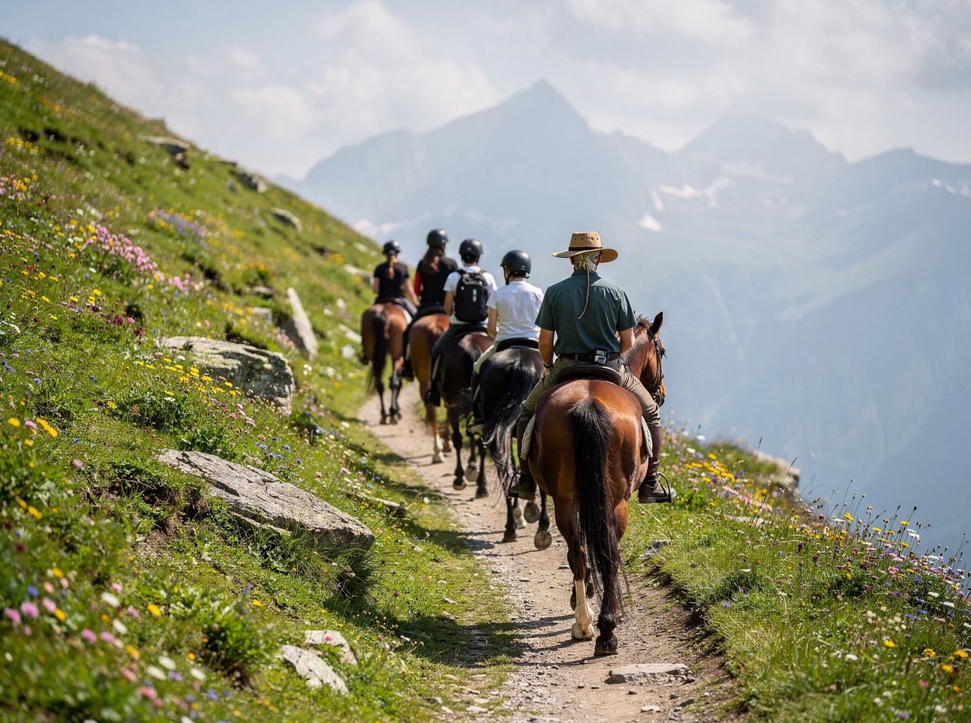 Horse riding on Shymbulak's summer slopes